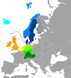 Германските езици на картата на Европа