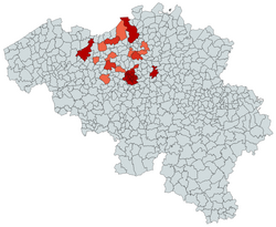De gemeenten die vaak worden genoemd als deel van de "Vlaamse Ruit".
