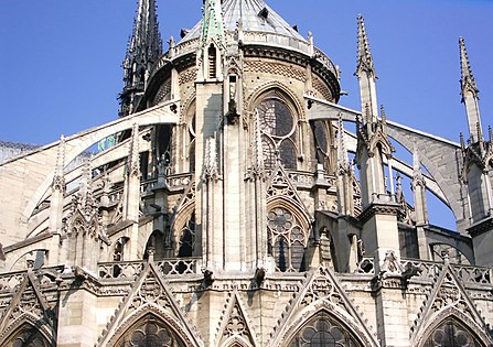 Mais tarde, arcobotantes da abside de Notre-Dame (século XIV) chegaram a 15 metros da parede até os contra-suportes