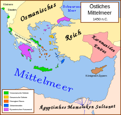 Das Beylik Karaman und andere Staaten des östlichen Mittelmeeres im Jahr 1450