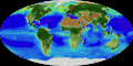 Image 16An animation of the changing density of productive vegetation on land (low in brown; heavy in dark green) and phytoplankton at the ocean surface (low in purple; high in yellow) (from Earth)