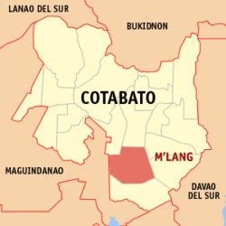 Mapa ng Cotabato na nagpapakita sa lokasyon ng M'lang.