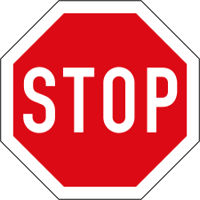 The standard international stop sign, following the Vienna Convention on Road Signs and Signals of 1968