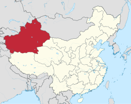 Plasseringa av Xinjiang i Kina.