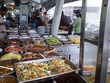 A food court in George Town, Penang Island, Malaysia with a plethora of Malaysian cuisine