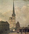Johann Heinrich Hintze: Nikolaikirche (1827), da med bare ett spir.