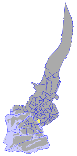 Kaupungin kartta, jossa Uittamo korostettuna. Turun kaupunginosat