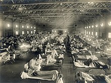Kansaseko emergentziazko ospitale militar bat, 1918ko gripe pandemia kasuak tratatzeko.