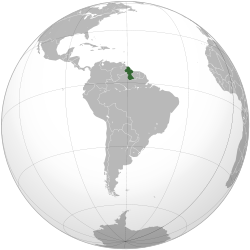 Location of Guyana (dark green) in South America (grey)