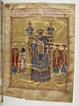 Niceforo affiancato da ufficiali di corte, sovrastato dalle personificazioni di Verità e Giustizia, miniatura dal manoscritto Coislin 79 (f. 2), Biblioteca nazionale di Francia
