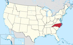 Karta SAD-a s istaknutom saveznom državom North Carolina