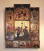 Retablo de los santos Miguel e Hipólito en Palau-del-Vidre, de Arnaud Gassies (1454), conocido como «retablo de los vidrieros» (artesanado que da nombre a esa localidad).[58]​