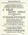 Таблиғотӣ дар The Times of India 25 май 1912, намоиши филми аввалини бадеии Ҳиндустон, Shree Pundalik-и Дадасоҳиб Торне