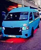 (Pictured) A common sight in South Africa is the customized and enhanced subwoofer-equipped mini van taxi, frequently blasting gqom at high volumes with amplified bass speakers.