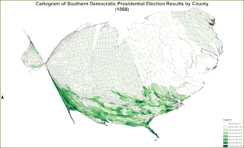 Cartogram of Southern Democratic presidential election results by county