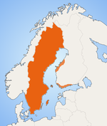خريطة المناطق التي يَقطنها عدد ملحوظ من متحدثي السويدية في إسكندنافيا