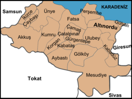 Map showing Gülyalı District in Ordu Province