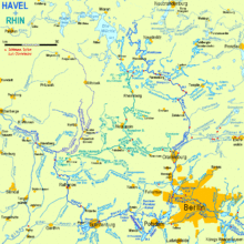 fluoj de la riveroj Havel (malhelblue) kaj Rhin (bluverde)