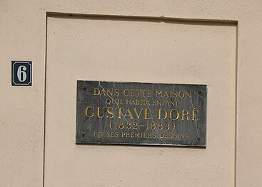 Plaque commémorative sur la maison d'enfance de Doré à Strasbourg.