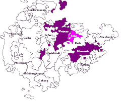      Sachsen-Weimar, shown within the other Ernestine duchies and      Sachsen-Jena, joined to Sachsen-Weimar in 1690