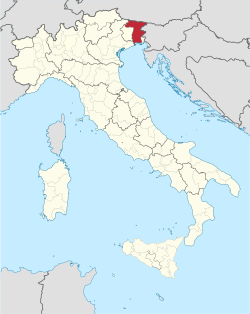Map highlighting the location of the province of Udine in Italy