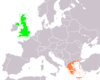 Location map for Greece and the United Kingdom.