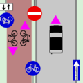 One way street with a single two way cycle track on left