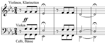 Partition : motif de la cinquième symphonie (sol-sol-sol-mi-bémol, fa-fa-fa-ré)