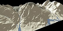 A three-dimensional representation of a flat-topped, steep-sided mountain.