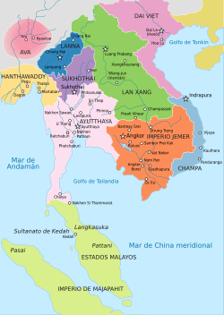 Lãnh thổ Đại Ngu thời nhà Hồ (hồng) tại khu vực Đông Nam Á