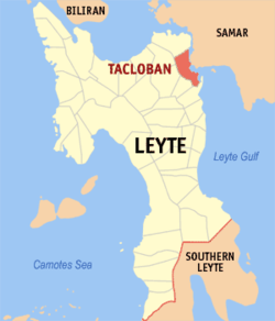 Map of Leyte with Tacloban highlighted