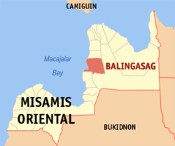 Mapa ng Misamis Oriental na nagpapakita sa lokasyon ng Balingasag.