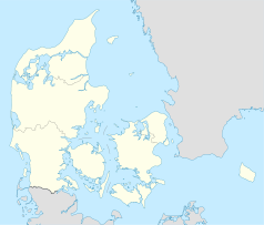 Mapa konturowa Danii, po lewej nieco na dole znajduje się punkt z opisem „Sydbank Arena”