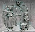 Mariä Verkündigung. Detail am Bronzeportal der Aegidius-Kirche in Bonn-Buschdorf, von Sepp Hürten, 20. Jh.