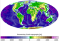 Suvremena altimetrijska i batimetrijska karta Zemlje (Mollweideova projekcija)