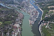 Mündung von Inn und Ilz in die Donau in Passau