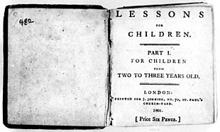 Page reads "Lessons for Children. Part I. For Children from Two to Three Years Old. London: Printed for J. Johnson, No. 72, St. Paul's Church-Yard, 1801. [Price Six Pence.]"
