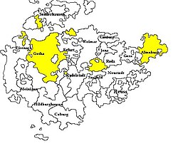 Разположение на Саксония-Гота-Алтенбург сред Ернестинските херцогства около 1825