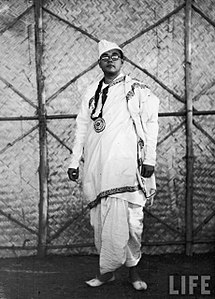 Indian nationalist Subhas Chandra Bose wearing India's traditional costume dhuti and panjabi.