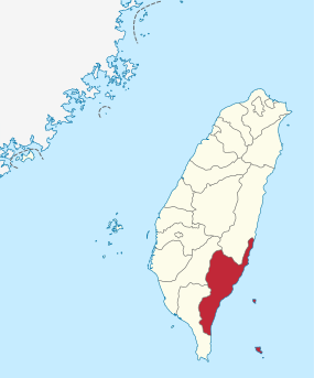 Karte von Taiwan, Position von Landkreis Taitung hervorgehoben