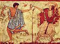 Pintura mural etrusca, que representa dues persones ballant, tomba del Triclini, Tarquínia, c. 480 ae