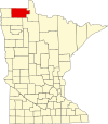 State map highlighting Roseau County