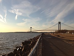 View northwest at the Verrazano-Narrows Bridge, as seen from Brooklyn during sunset