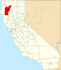 Kort over California med Trinity County markeret