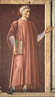 דנטה בפרסקו של אנדראה דל קסטאנו, בערך 1450 (גלריית אופיצי)