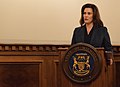 Image 7Governor Gretchen Whitmer speaking at a National Guard ceremony in 2019 (from Michigan)