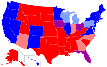 A presidential-election map of the US, 2008–2020. States that consistently vote for Democrats are termed "blue states".