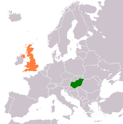 Map indicating locations of Hungary and United Kingdom