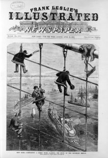 Newspaper headline announcing the Brooklyn Bridge's opening