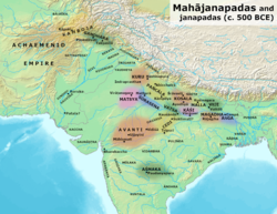 Map of the 16 Mahājanapadas.[1]